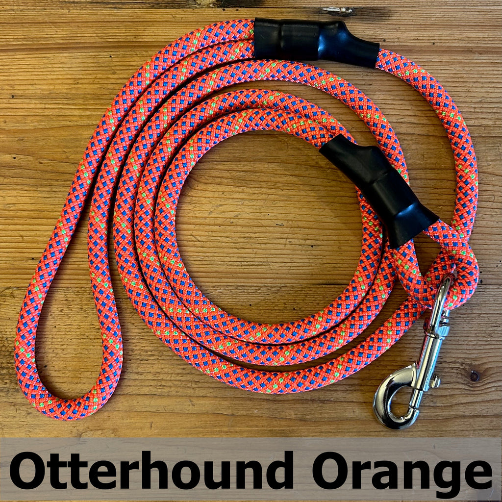Standard Clip Leash in Otterhound Orange, upcycled climbing rope dog leash