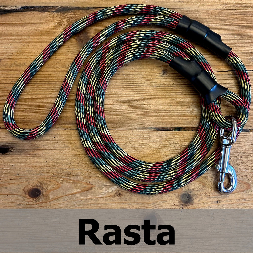 Standard Clip Leash in Rasta, upcycled climbing rope dog leash