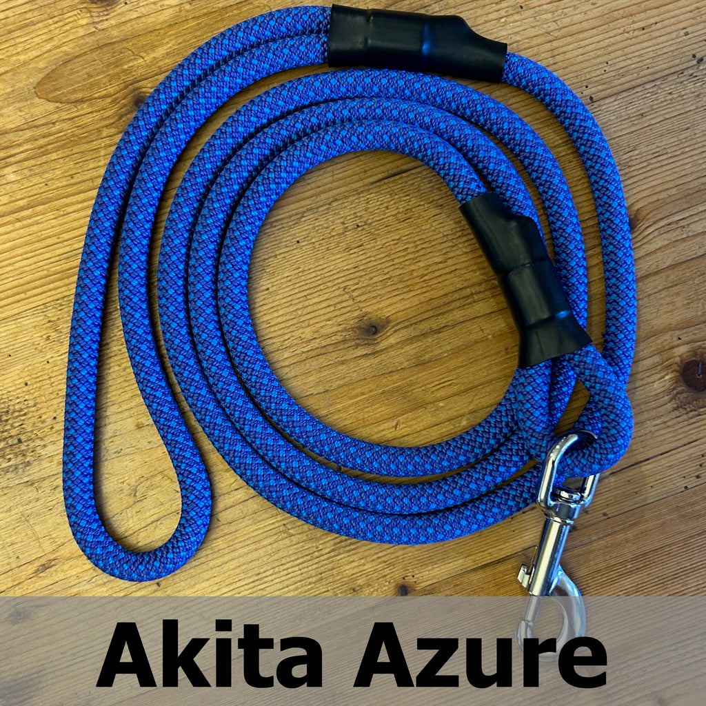 Standard Clip Leash in Akita Azure, upcycled climbing rope dog leash