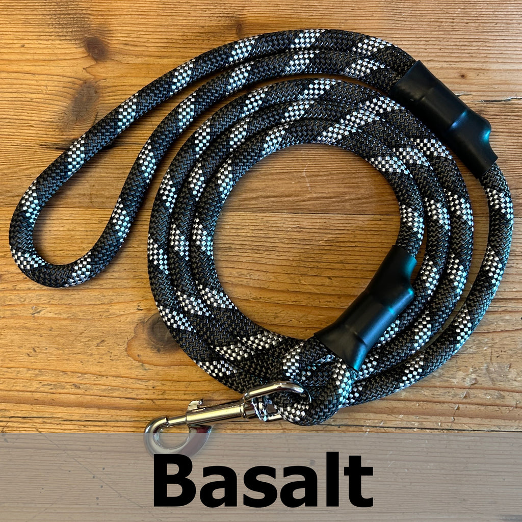 Standard Clip Leash in Basalt, upcycled climbing rope dog leash
