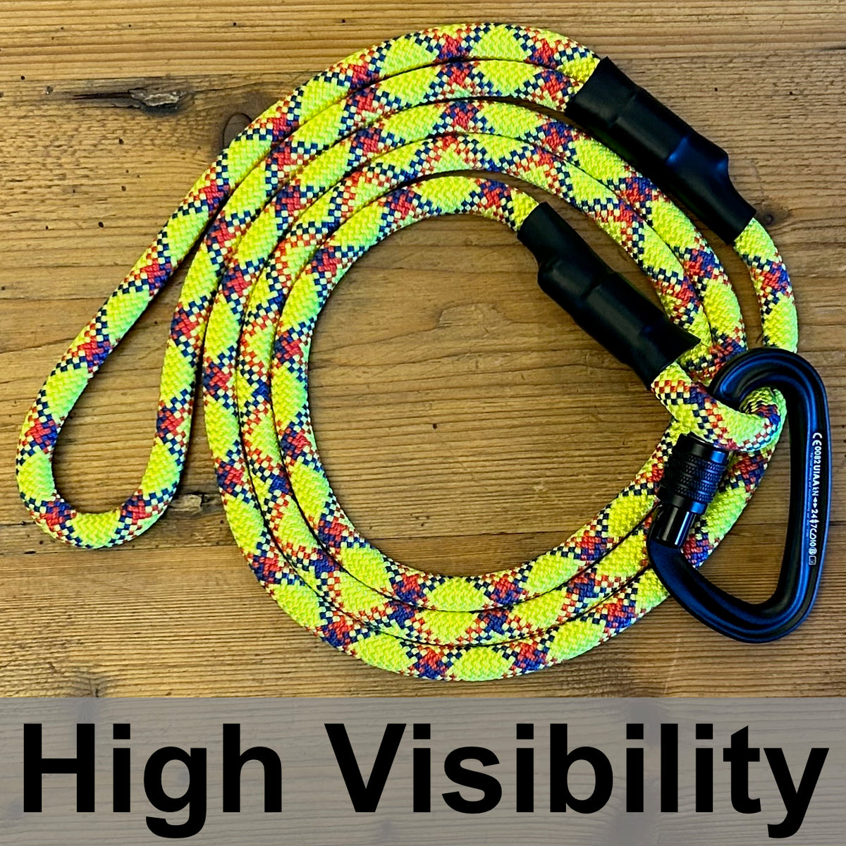 Standard Carabiner Leash in High Visibility, upcycled climbing rope dog leash